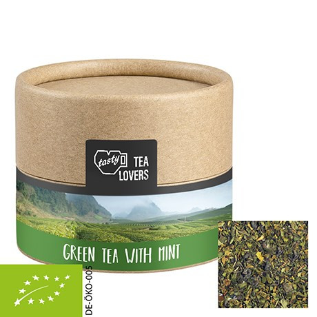 Bio Grüner Tee mit Minze, ca. 10g, Biologisch abbaubare Eco Pappdose Mini