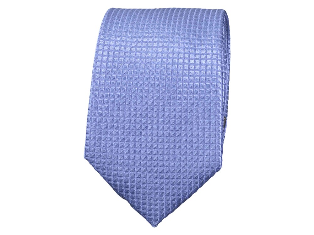 Krawatte für Herren aus 100% Seide - handgefertigt in Italien - 150 x 7 cm - Hellblau Karo Muster