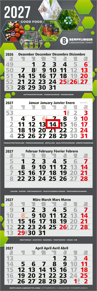 5-Monatskalender Mehrblock Penta Light 5 Werbung auf Rückwand
