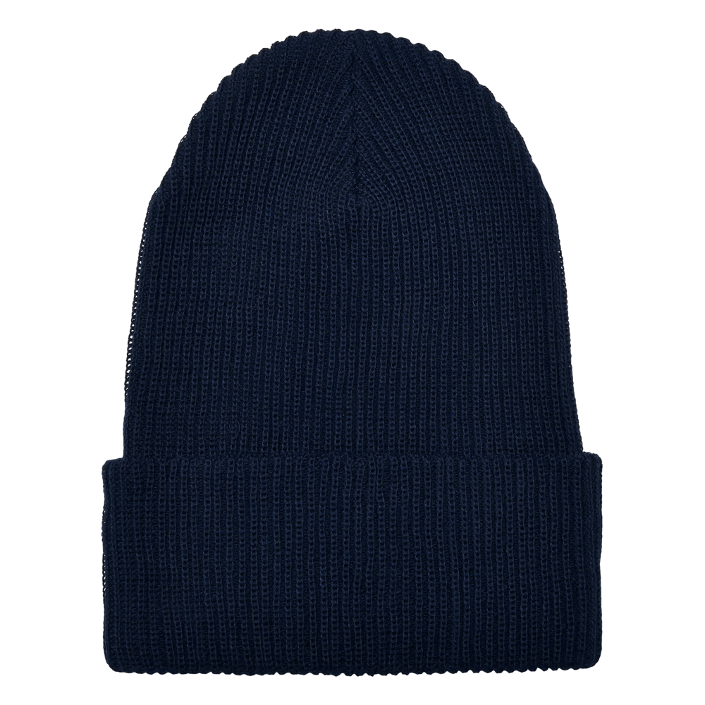 Recycled Yarn Ribbed Knit Beanie - Navy