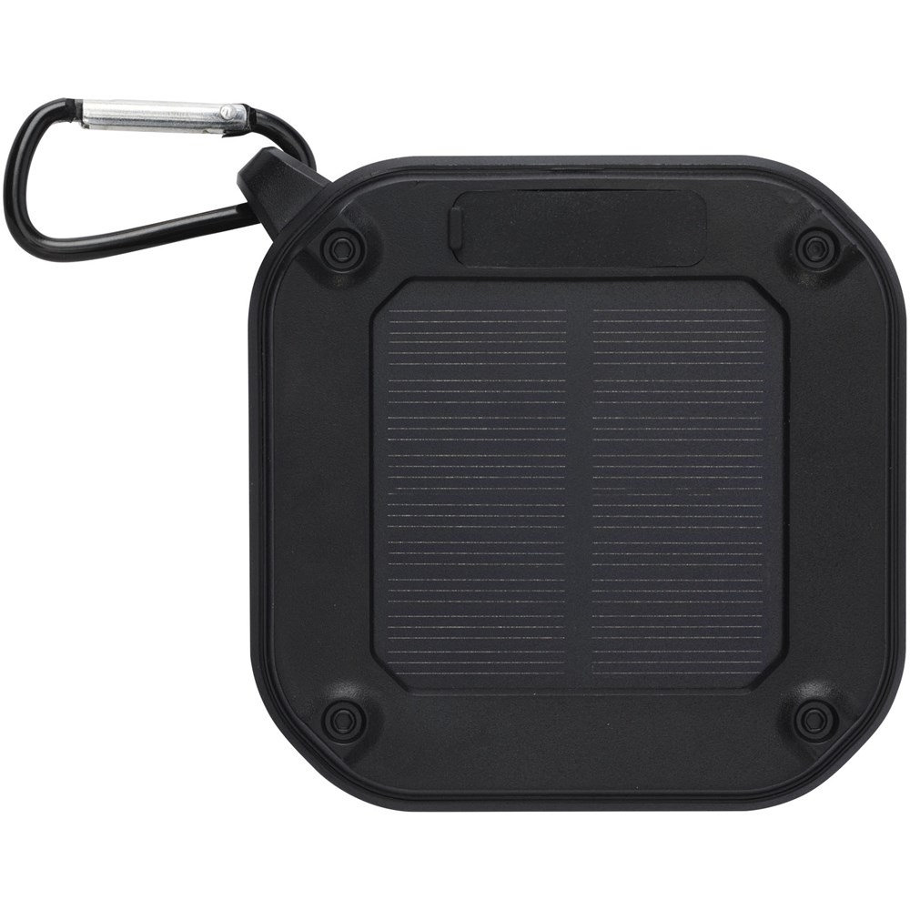 Solo 3W IPX5 Solar Bluetooth®-Lautsprecher aus recyceltem RCS Kunststoff mit Karabinerhaken 