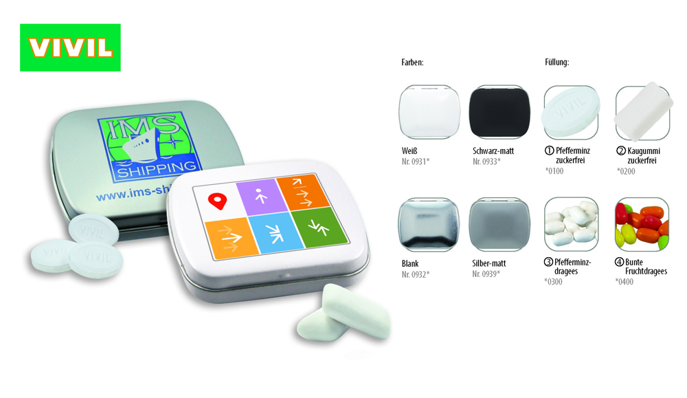 Klapp-Dose-59 20 g  ,  Inhalt:  Bunte Fruchtdragees gemischt (Dose)