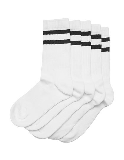 Build Your Brand - Double Stripe Socks (5-Pack) - White, Black