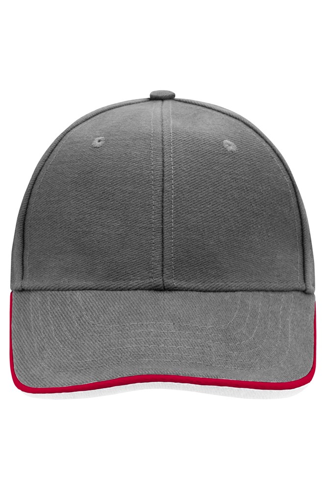 6 Panel Double Sandwich Cap - Dark-grey/red/white (ca. Pantone WarmGray7C
185C
white)