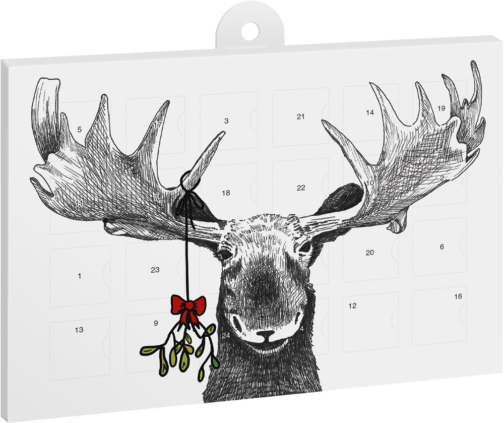 A5-Schoko-Adventskalender mit Werbeeindruck - Rentier & Mistelzweig