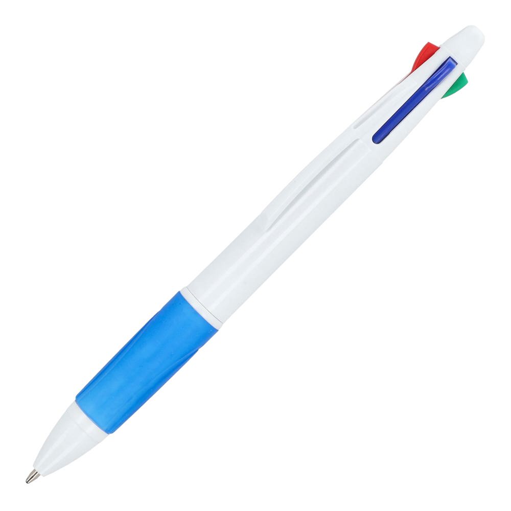 4-Farben-Stift mit Griffzone - Weiss / Blau