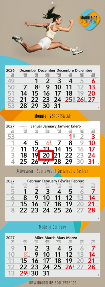 4-Monatskalender Mehrblock Profil 4 Schrift leicht
