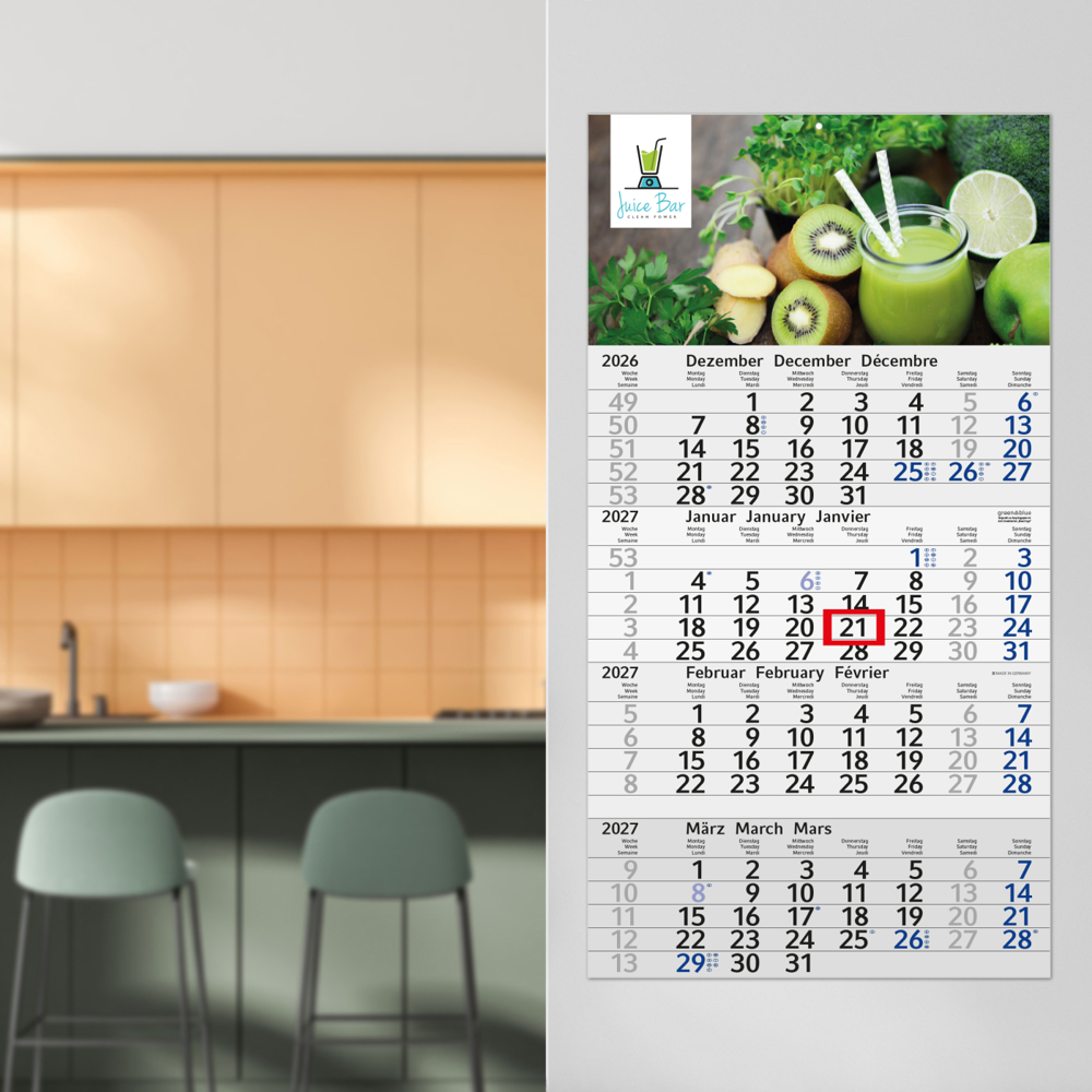 4-Monatskalender Einblatt Budget 4 Recycling-Kalendariumspapier, blau