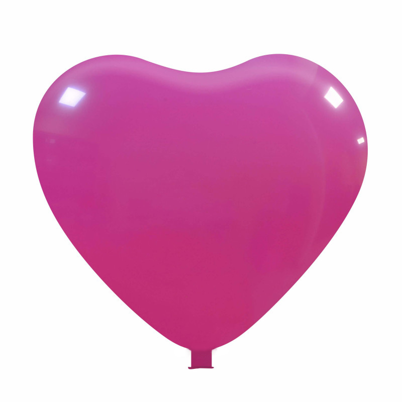 Riesenballons mit Herzform Ø 65 cm / Umfang 170 cm / 25 Inch, Midden blauw (12), Pastel, 160 cm lengte 30 cm Ø 12 inch, 1 drukzijde - Magenta (02)