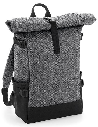 BagBase - Block Roll-Top Backpack - Grey Marl, Black