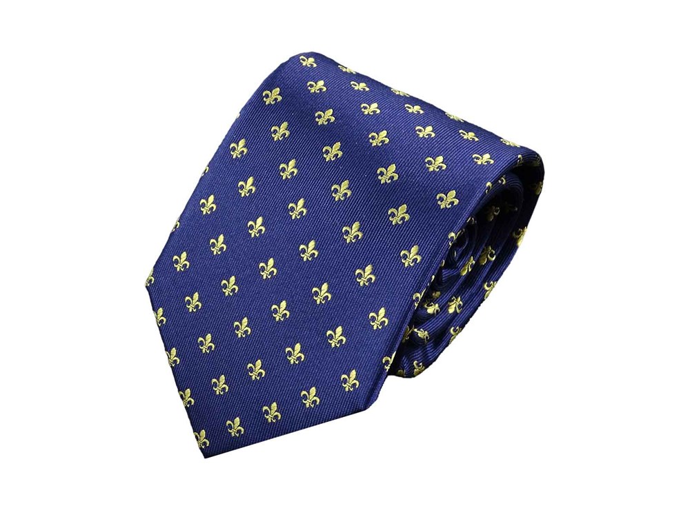 Krawatte Fleur de Lis - 100% Seidenkrawatten. Edel Männer-Design Krawatte blau für Business, Hochzeit - 150 x 8 cm - Blau Gold