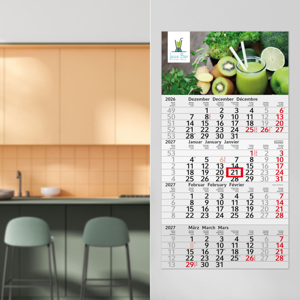 4-Monatskalender Einblatt Budget 4 Recycling-Kalendariumspapier, rot
