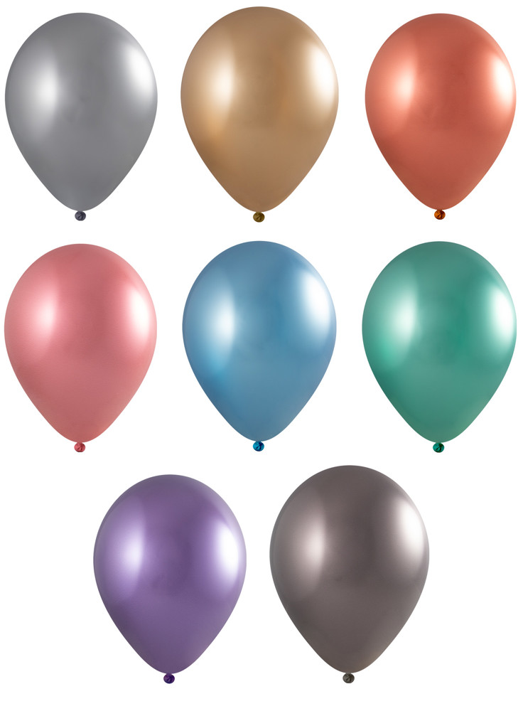Luftballons mit Druck Qualityprint Ø 35 cm / Umfang 90-100 cm / 12 Inch, Licht blauw Metallic (2650), Metallic, 2 kleuren, 1 drukzijde - Sortiert Chrom