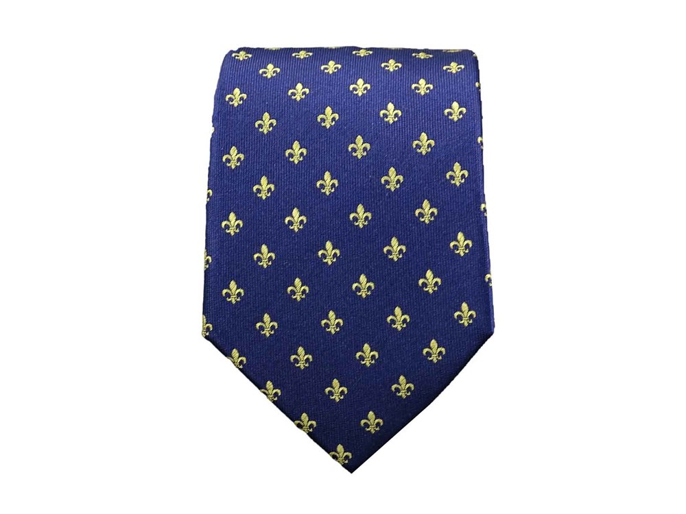 Krawatte Fleur de Lis - 100% Seidenkrawatten. Edel Männer-Design Krawatte blau für Business, Hochzeit - 150 x 8 cm - Blau Gold