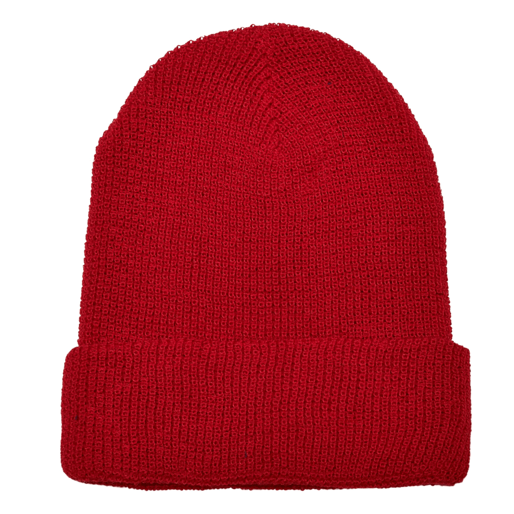 Recycled Yarn Waffle Knit Beanie - Red