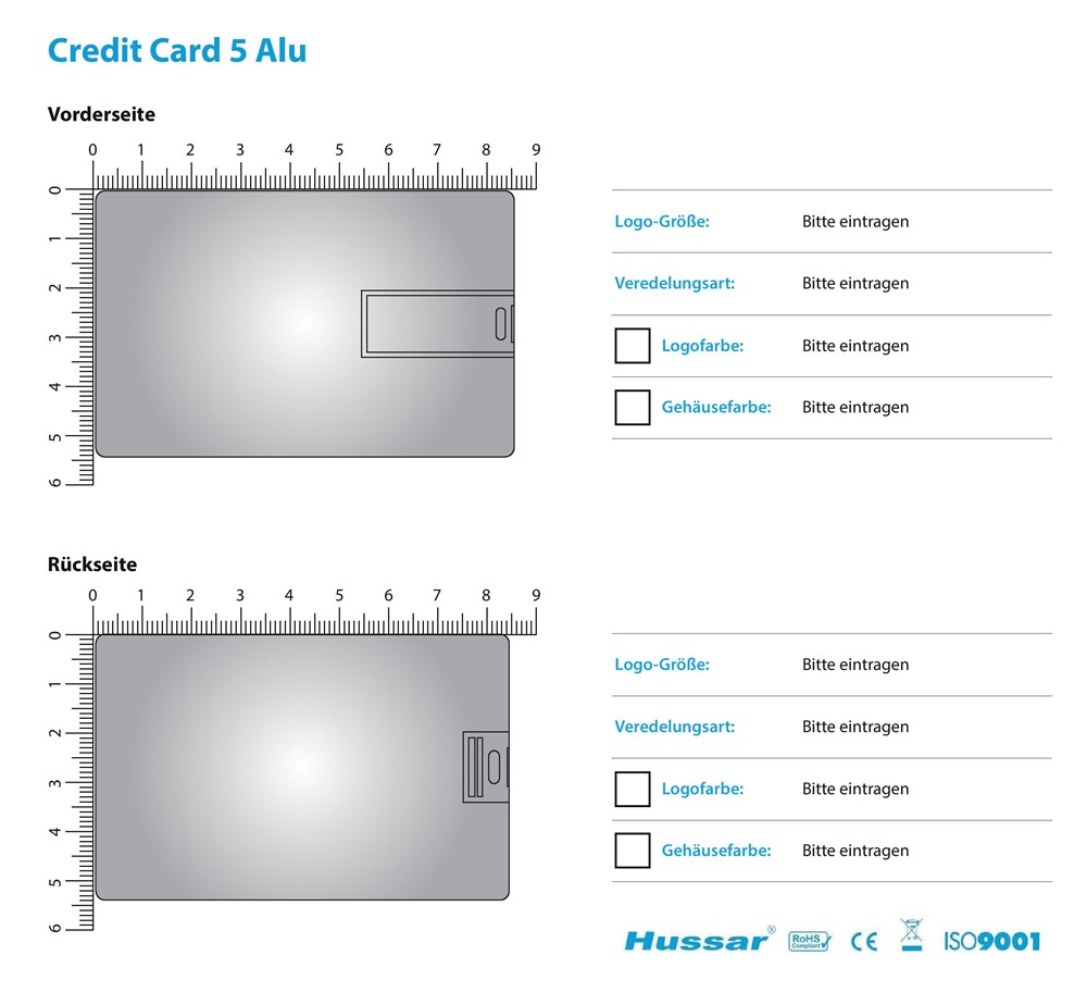 USB-Stick Credit Card 5 Alu USB 2.0 COB 32 GB SilberUSB 2.0 Flash Disk 32 GB