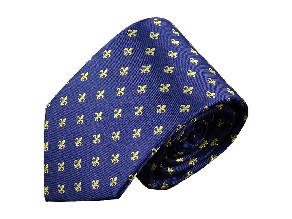 Krawatte Fleur de Lis - 100% Seidenkrawatten. Edel Männer-Design Krawatte blau für Business, Hochzeit - 150 x 8 cm - Blau Gold