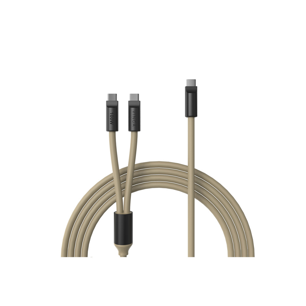 VINGA Baltimore Silikon-Multiladekabel, Type-C to 2x Type-C - greige (± PMS 7530)