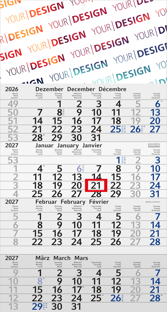 4-Monatskalender Einblatt Budget 4 Recycling-Kalendariumspapier, blau