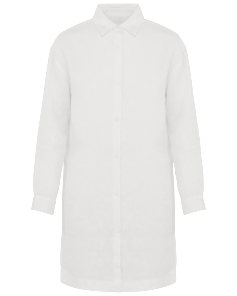 SP5008 - Hemdblusenkleid aus Leinen für Damen - White