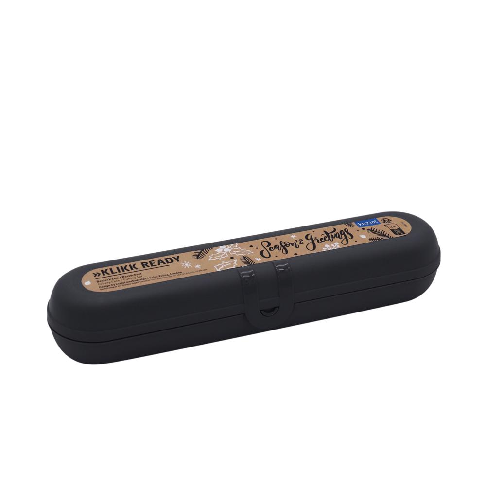 KOZIOL KLIKK READY Besteck Etui + Besteckset + XMAS Sticker - nature ash grey