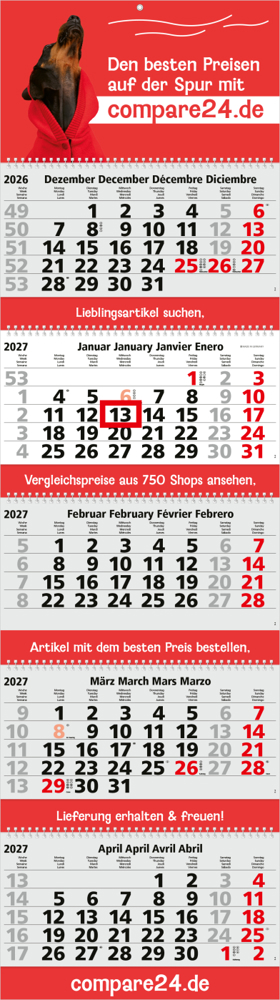 5-Monatskalender Mehrblock Grande Wire-O 5 Wire-O-Bindung