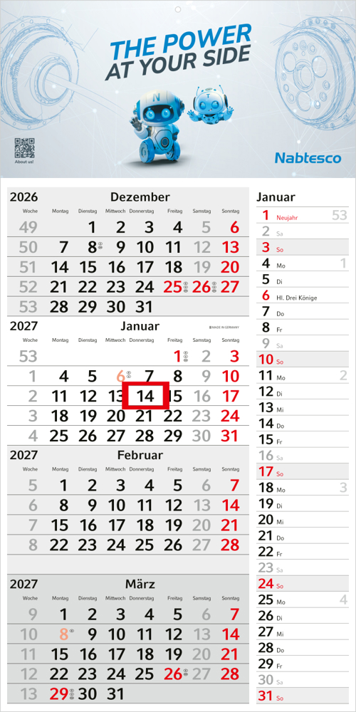4-Monatskalender Einblatt Konzept 4 Post mit Streifenkalendarium