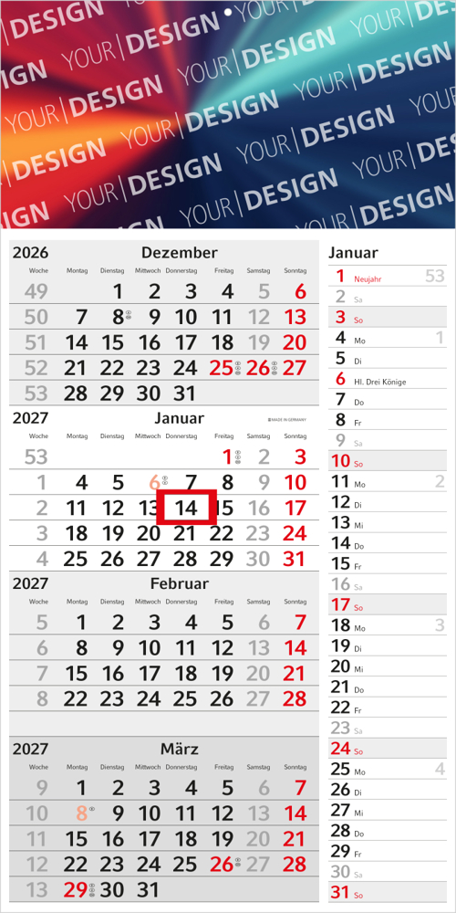 4-Monatskalender Einblatt Konzept 4 Post EXPRESS