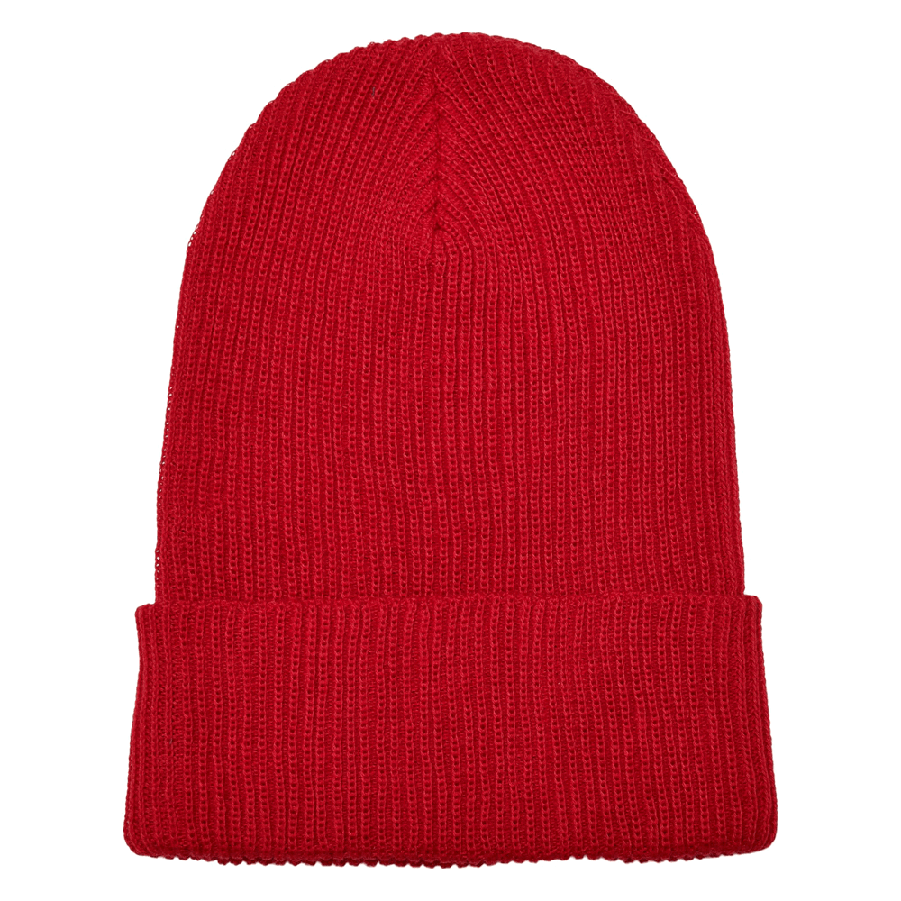 Recycled Yarn Ribbed Knit Beanie - Red