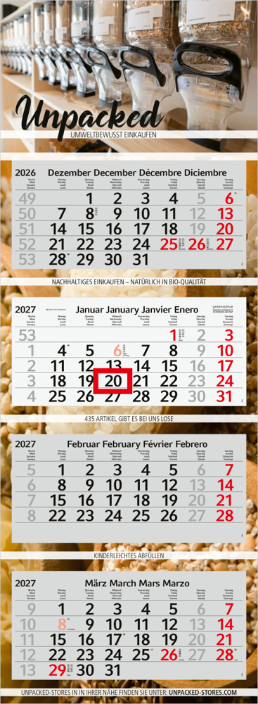 4-Monatskalender Mehrblock Profil 4 Recycling-Kalendariumspapier Schrift leicht