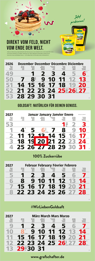 4-Monatskalender Mehrblock Quadro Light 4 EXPRESS Werbung auf Rückwand