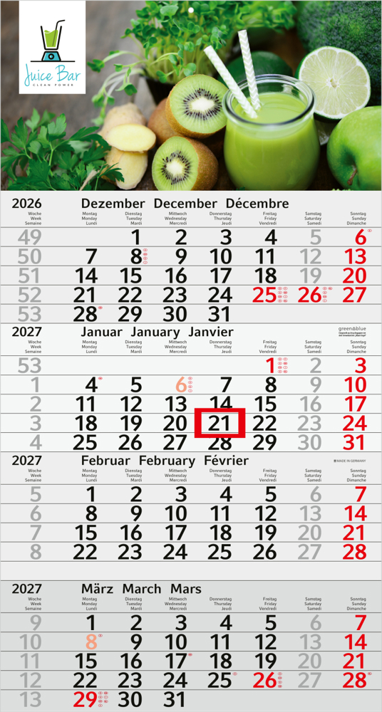 4-Monatskalender Einblatt Budget 4 Recycling-Kalendariumspapier Schrift leicht